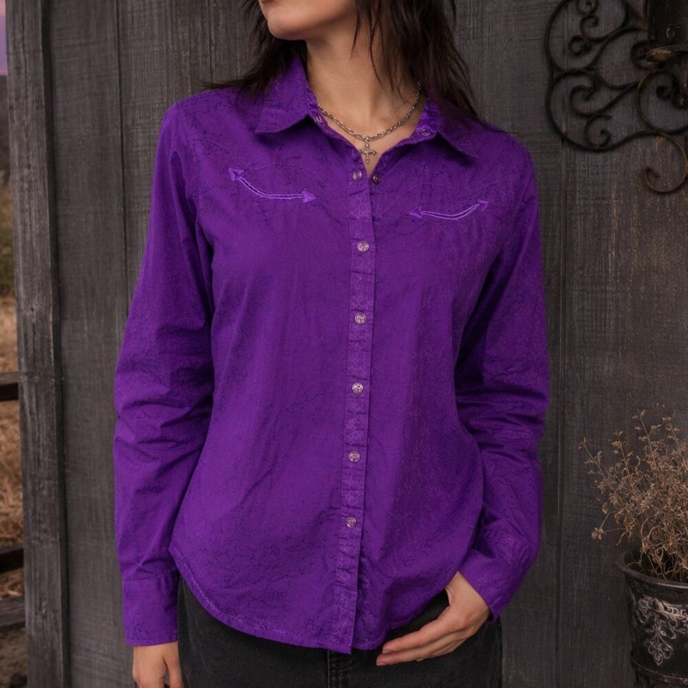Wrangler Purple Tonal Floral Western Pearl Snap Shirt Women’s M Whimsygoth Rodeo